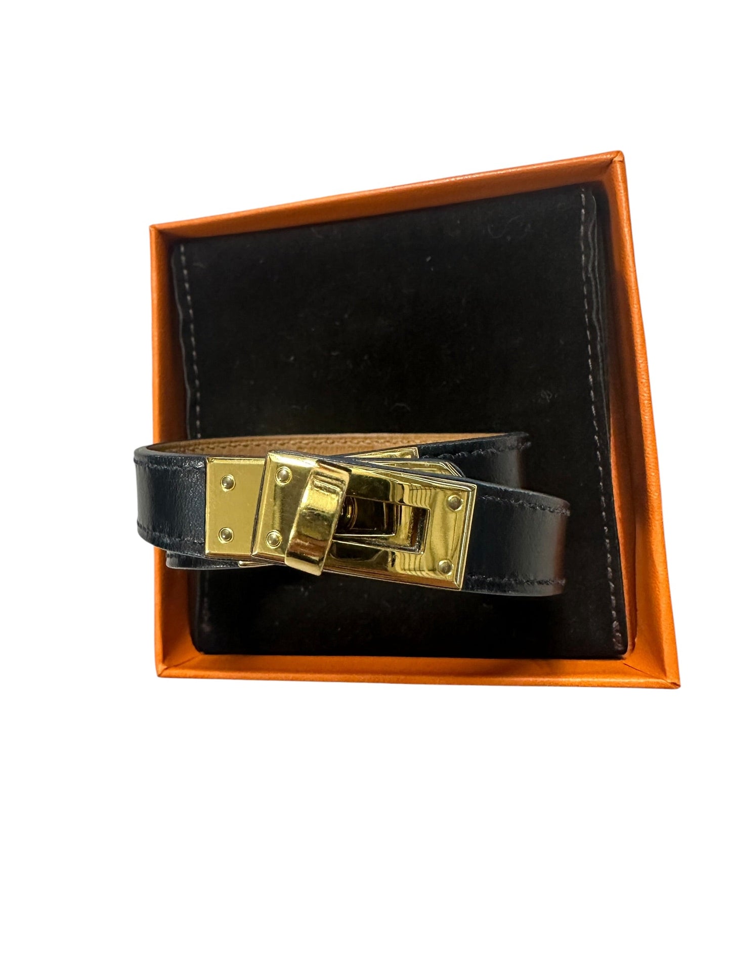 HERMES Leather Kelly Double Tour Bracelet 17cm Black Gold Hardware | Authentic Pre-Owned Luxury