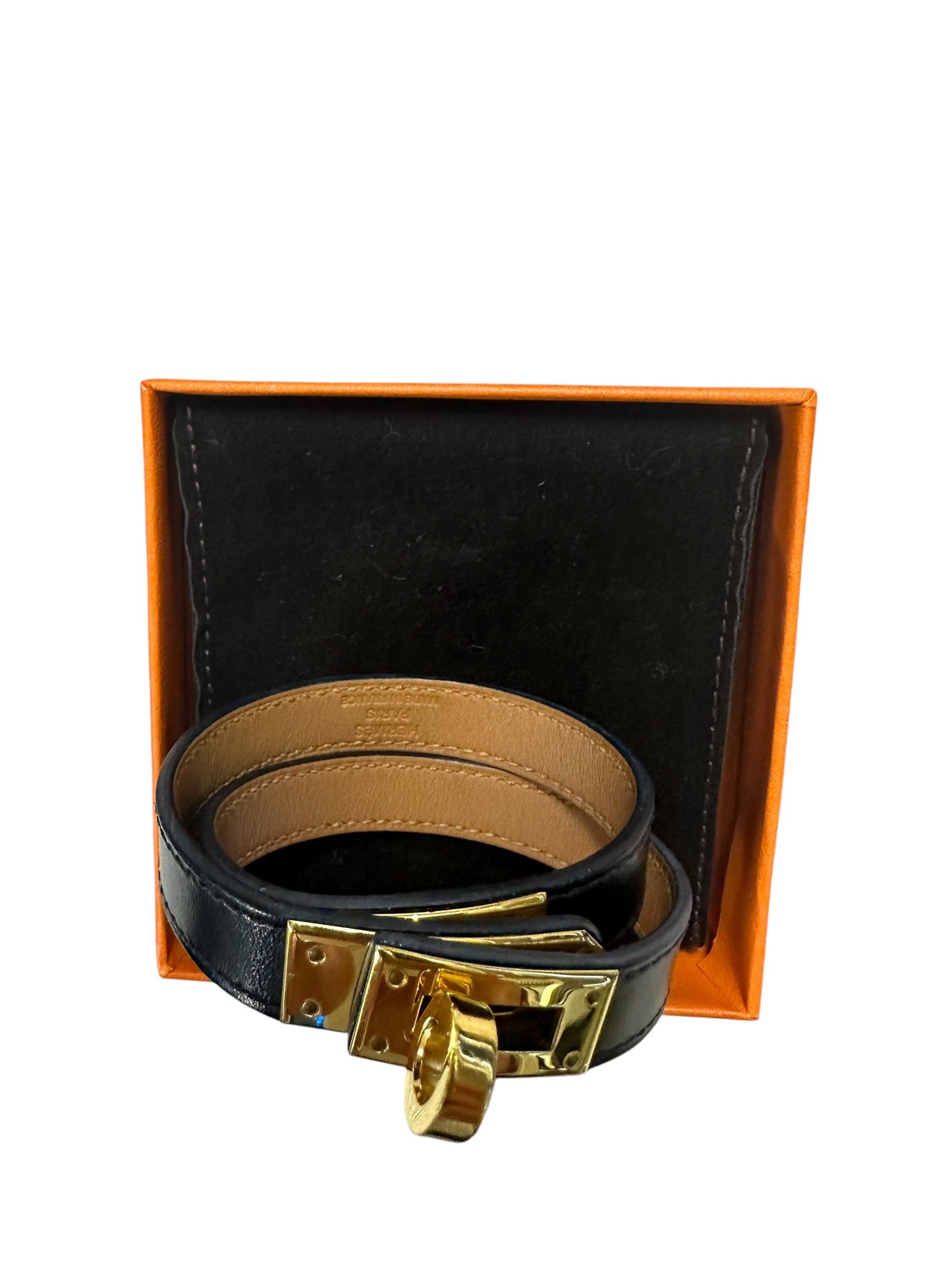 HERMES Leather Kelly Double Tour Bracelet 17cm Black Gold Hardware | Authentic Pre-Owned Luxury