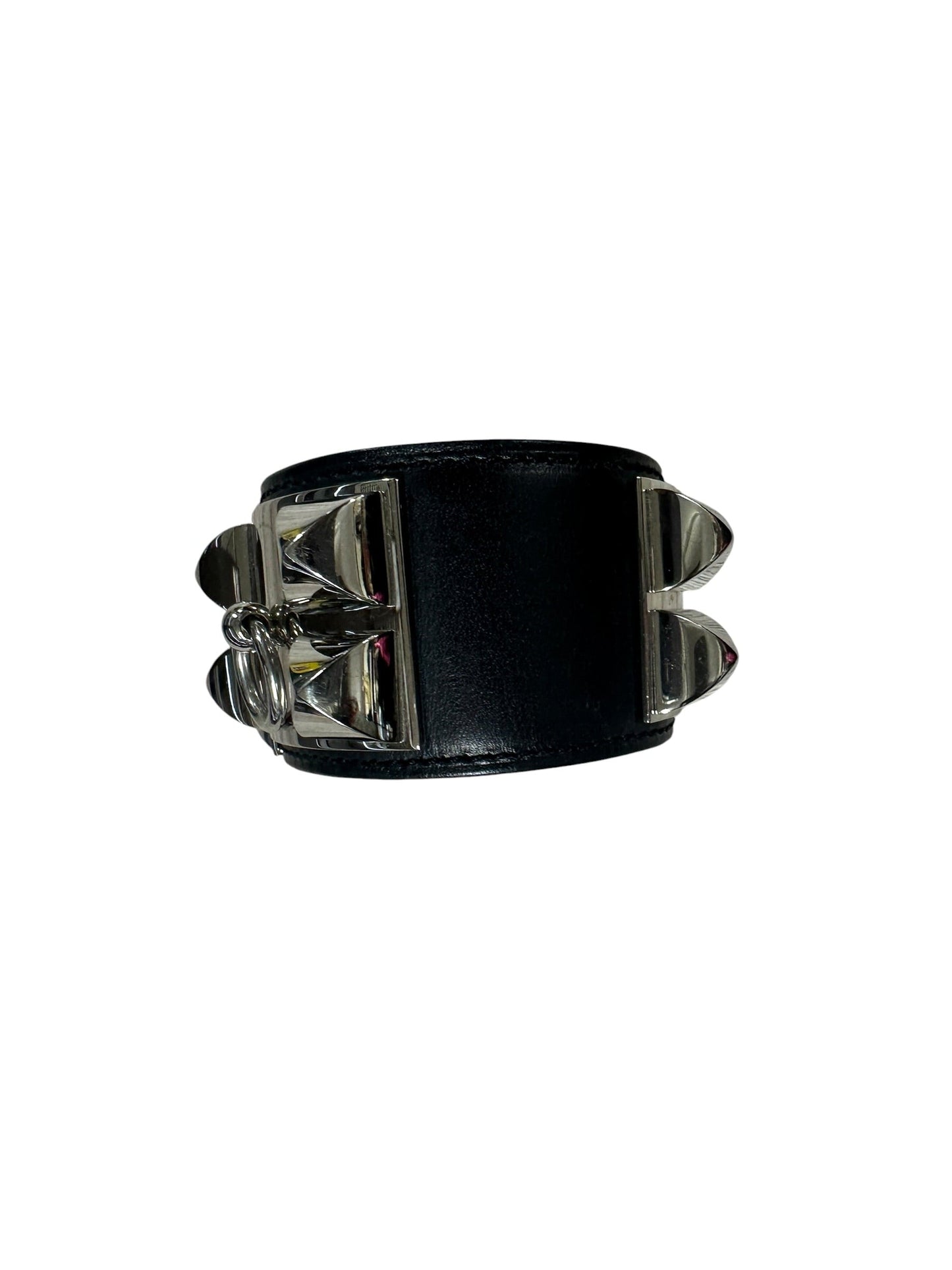HERMES Leather Collier de Chien CDC Bangle 17cm Black Silver Hardware | Authentic Pre-Owned Luxury