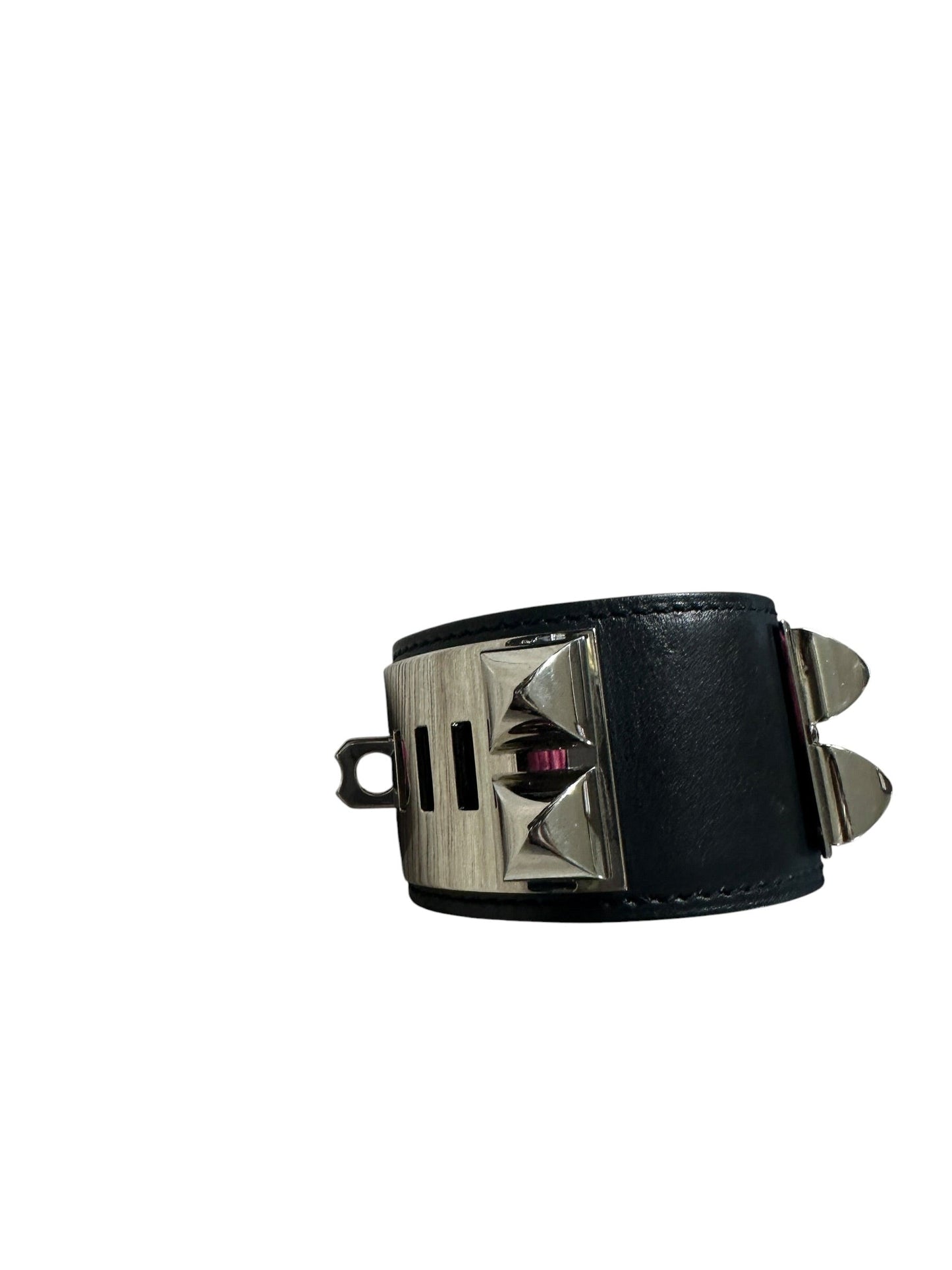 HERMES Leather Collier de Chien CDC Bangle 17cm Black Silver Hardware | Authentic Pre-Owned Luxury
