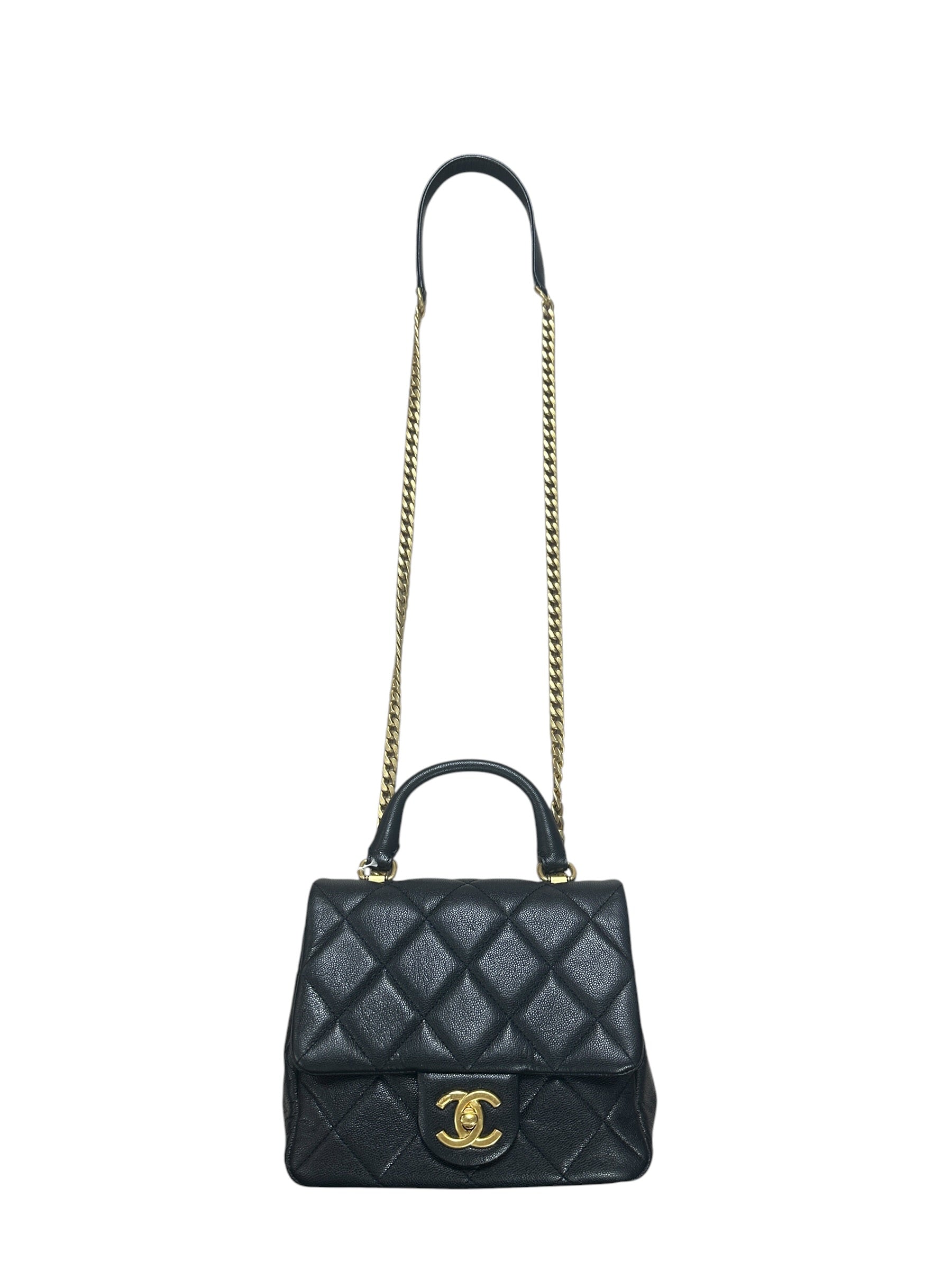 CHANEL Caviar Matelasse 20 Top Handle Bag Black Gold Hardware | Authentic Pre-Owned Luxury