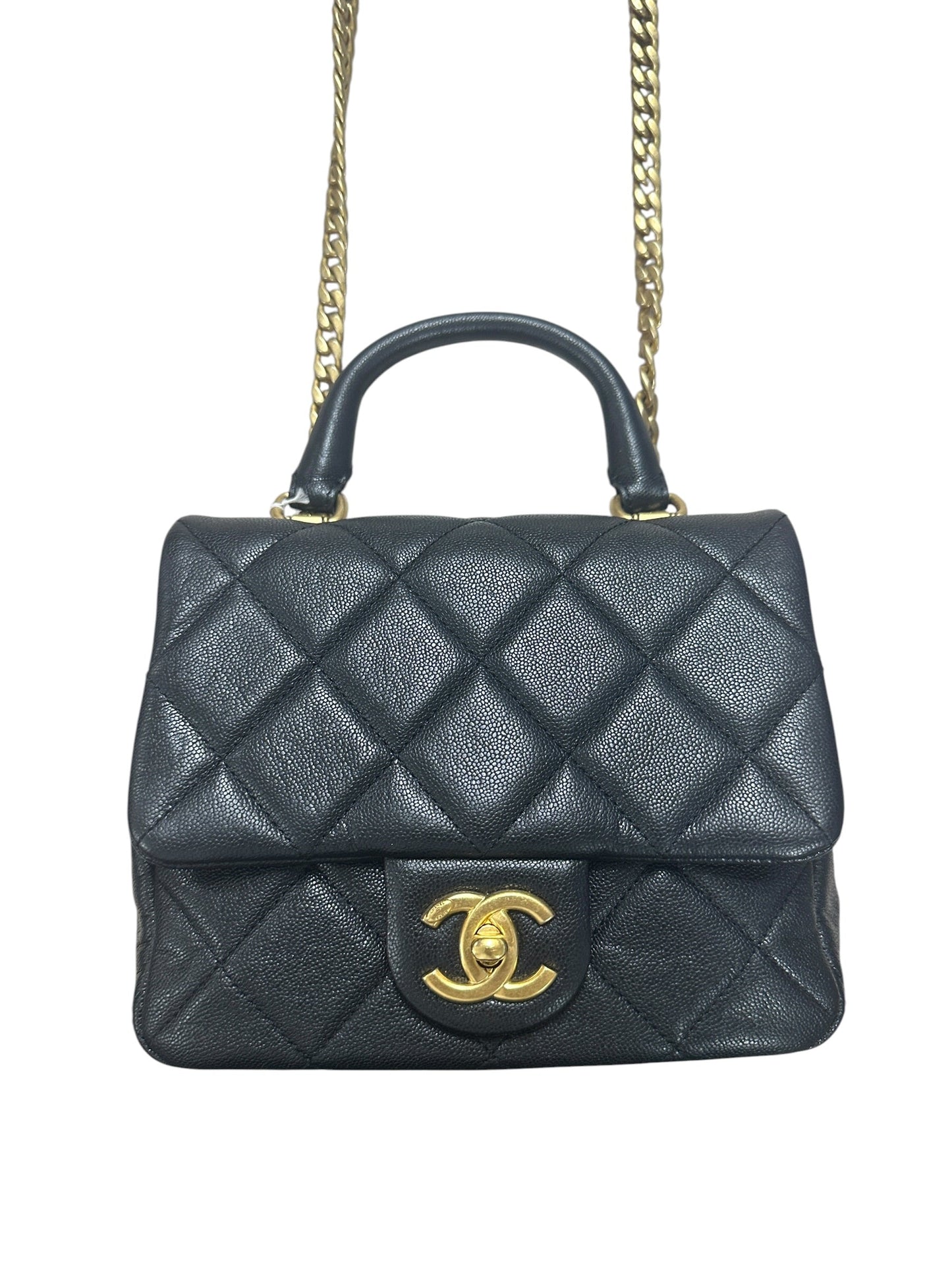 CHANEL Caviar Matelasse 20 Top Handle Bag Black Gold Hardware | Authentic Pre-Owned Luxury
