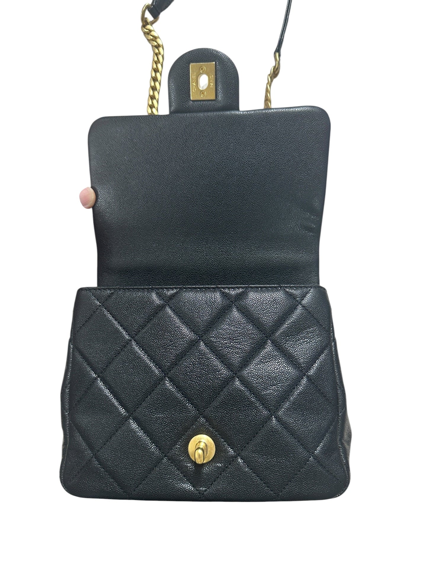 CHANEL Caviar Matelasse 20 Top Handle Bag Black Gold Hardware | Authentic Pre-Owned Luxury