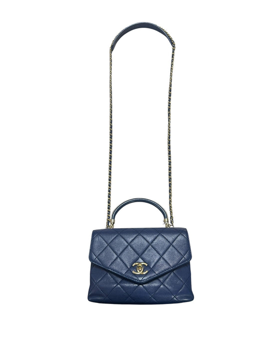 CHANEL Lambskin Matelassé 19 Top Handle Bag Navy Gold Hardware | Authentic Pre-Owned Luxury