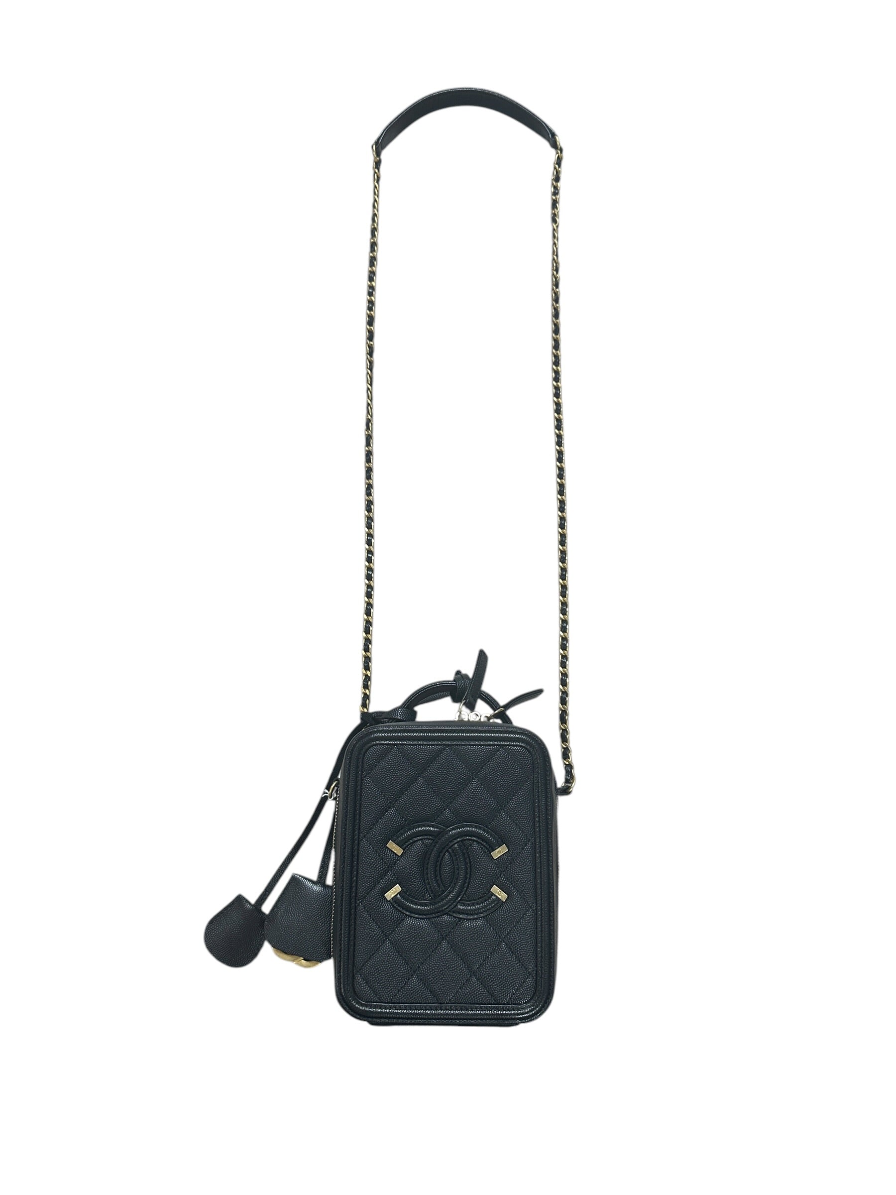 CHANEL Caviar CC Filigree 14 Vertical Vanity 2WAY Black Gold Hardware | Authentic Pre-Owned Luxury