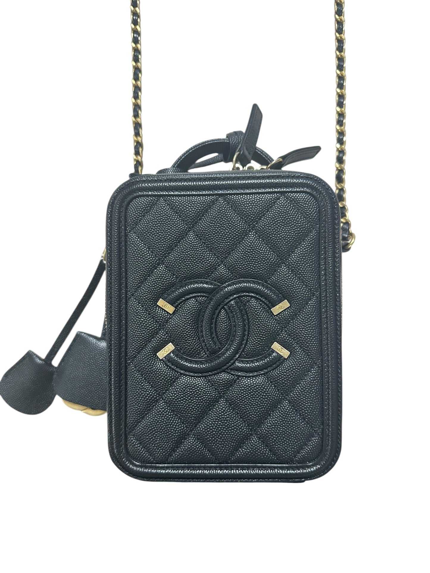 CHANEL Caviar CC Filigree 14 Vertical Vanity 2WAY Black Gold Hardware | Authentic Pre-Owned Luxury