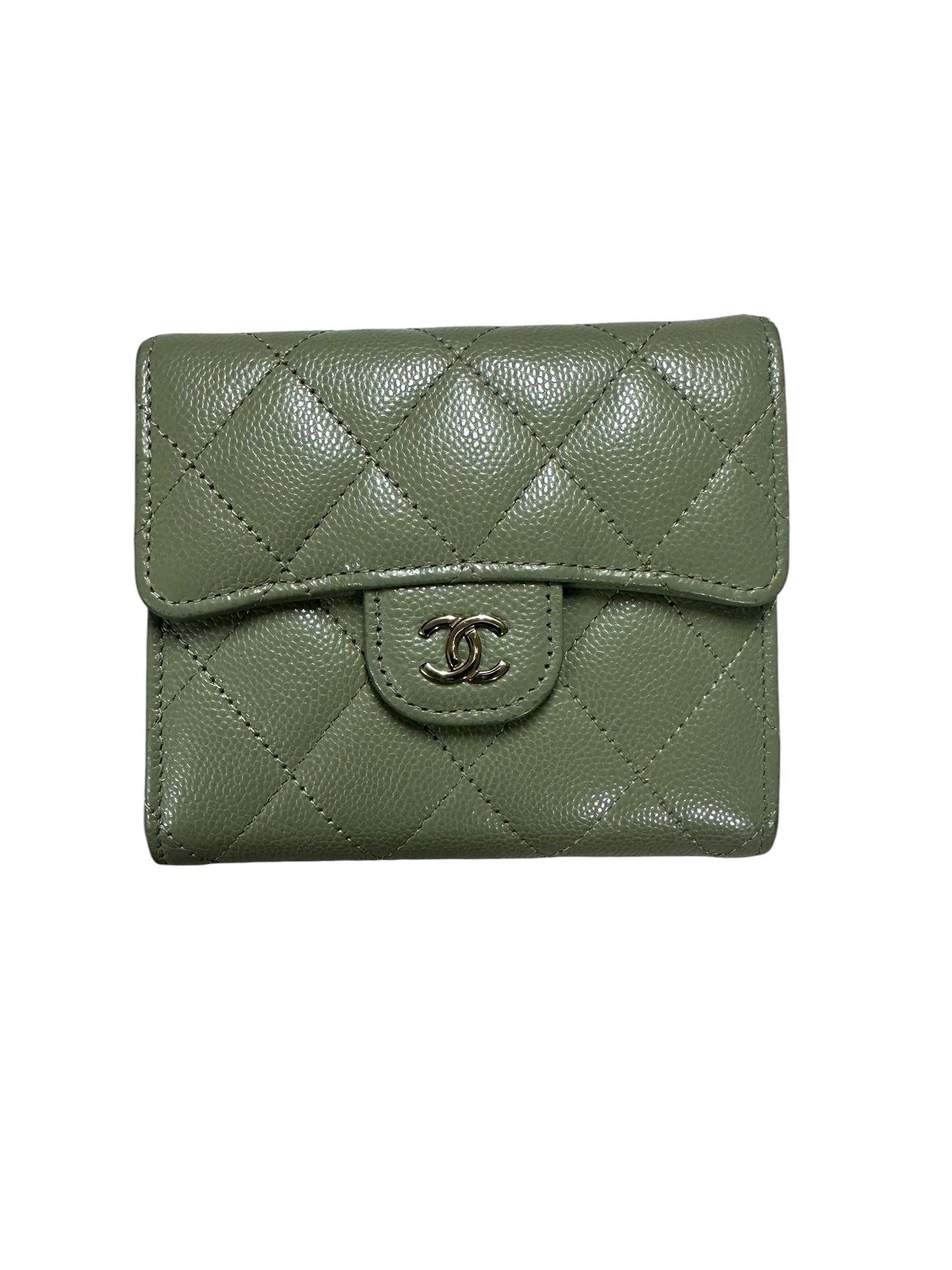 CHANEL Caviar Classic Compact Trifold Wallet Khaki Gold Hardware | Authentic Pre-Owned Luxury