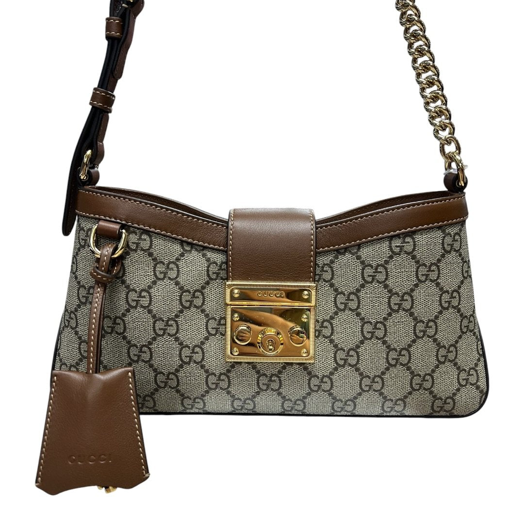 GUCCI GG Supreme Canvas Padlock GG Supreme Shoulder Bag Beige/Brown Gold Hardware | Authentic Pre-Owned Luxury