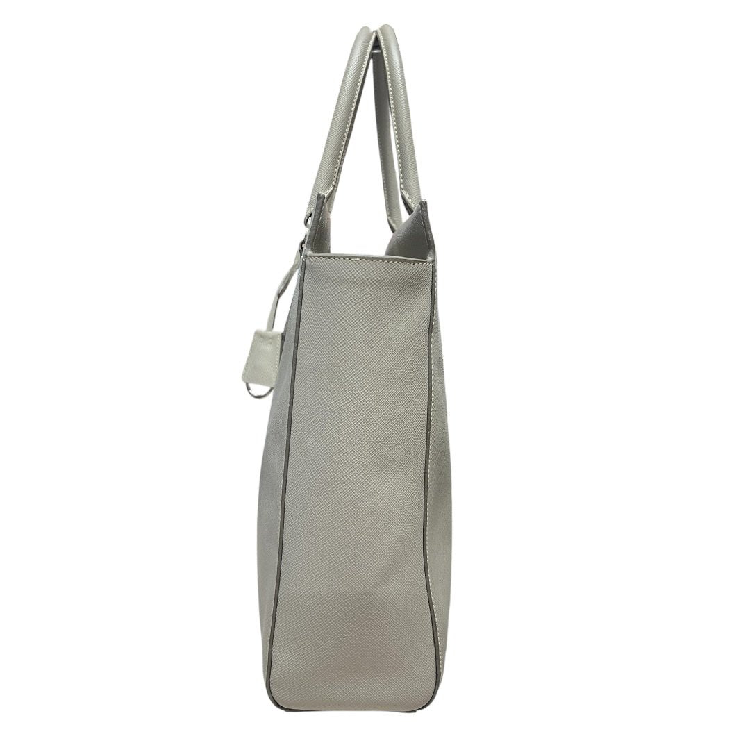 PRADA Saffiano Saffiano Leather Vertical Tote Tote Light Grey Silver Hardware | Authentic Pre-Owned Luxury