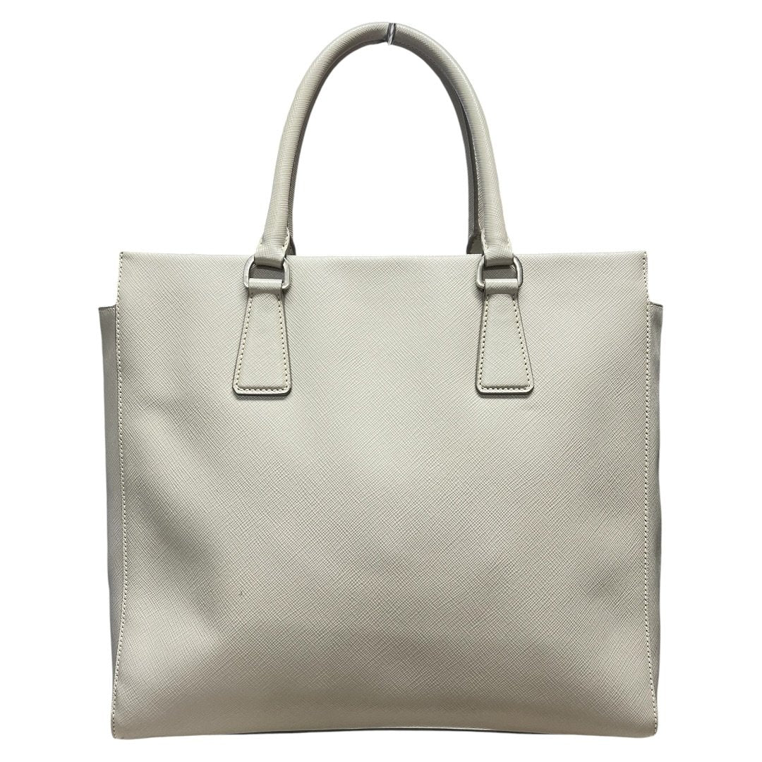 PRADA Saffiano Saffiano Leather Vertical Tote Tote Light Grey Silver Hardware | Authentic Pre-Owned Luxury