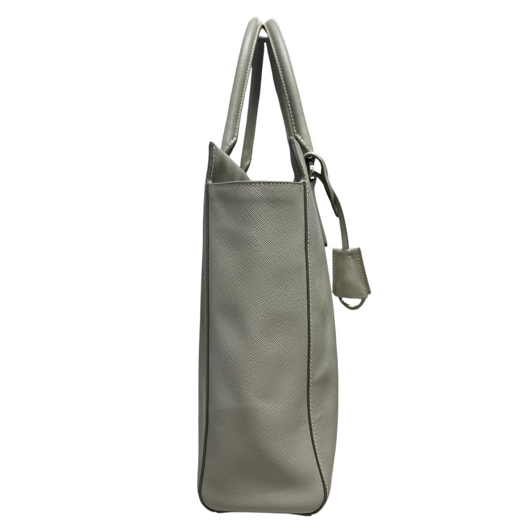 PRADA Saffiano Saffiano Leather Vertical Tote Tote Light Grey Silver Hardware | Authentic Pre-Owned Luxury