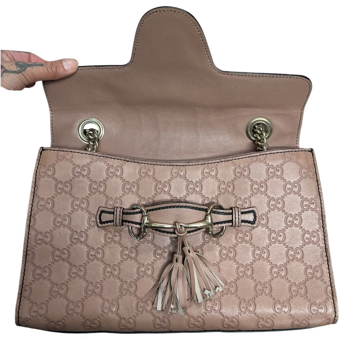 GUCCI Guccissima Leather Horsebit Flap Shoulder Bag Pink Gold Hardware | Authentic Pre-Owned Luxury