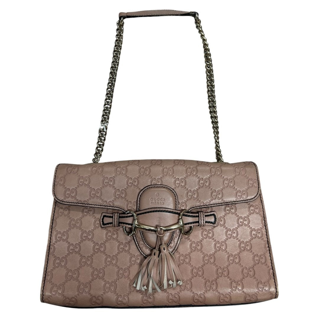 GUCCI Guccissima Leather Horsebit Flap Shoulder Bag Pink Gold Hardware | Authentic Pre-Owned Luxury