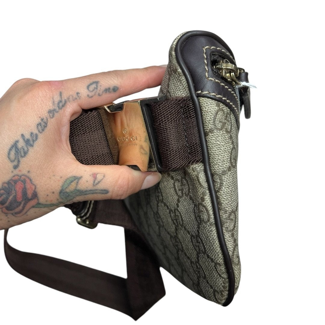 GUCCI GG Supreme Canvas GG Supreme Belt Bag Beige and Dark Brown Gold-tone Hardware | Authentic Pre-Owned Luxury