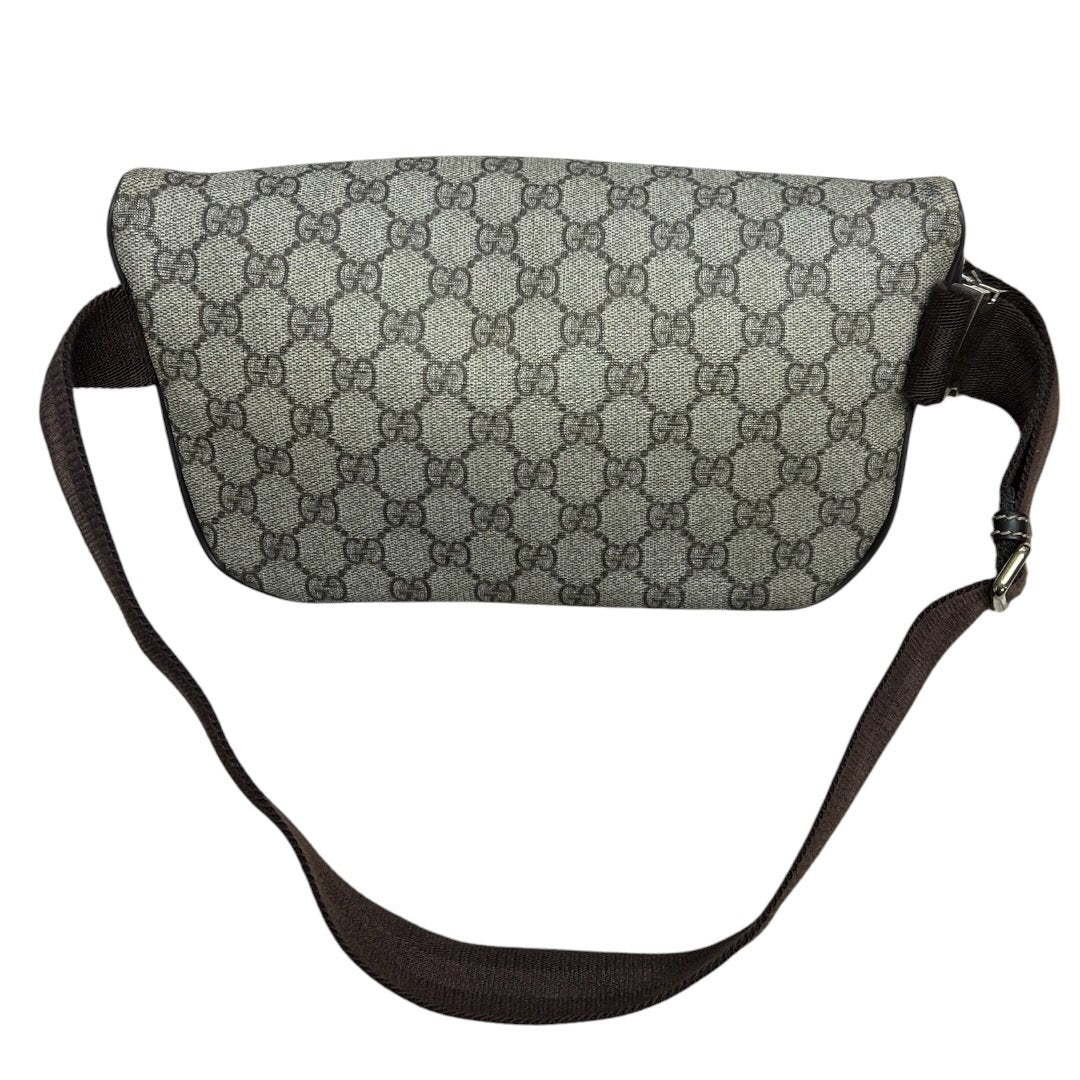 GUCCI GG Supreme Canvas GG Supreme Belt Bag Beige and Dark Brown Gold-tone Hardware | Authentic Pre-Owned Luxury