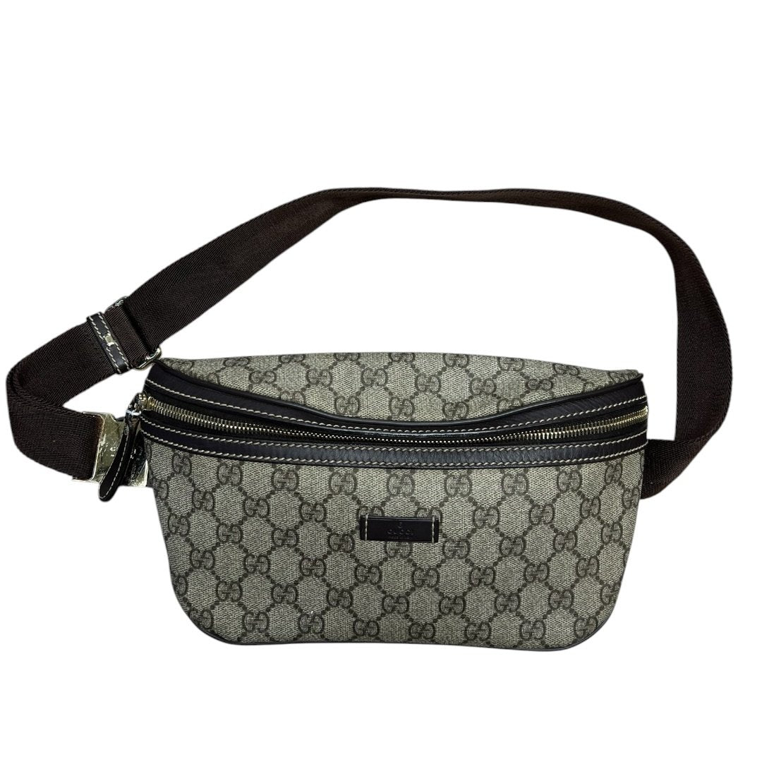 GUCCI GG Supreme Canvas GG Supreme Belt Bag Beige and Dark Brown Gold-tone Hardware | Authentic Pre-Owned Luxury