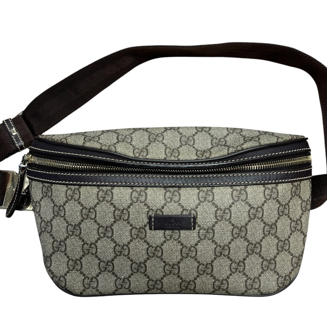 GUCCI GG Supreme Canvas GG Supreme Belt Bag Beige and Dark Brown Gold-tone Hardware | Authentic Pre-Owned Luxury