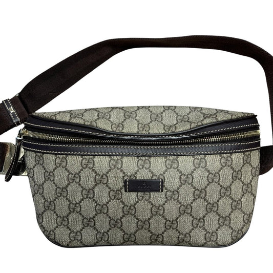 GUCCI GG Supreme Canvas GG Supreme Belt Bag Beige and Dark Brown Gold-tone Hardware | Authentic Pre-Owned Luxury