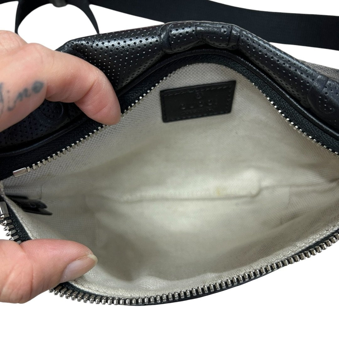 GUCCI GG Embossed Leather GG Embossed Perforated Leather Belt Bag Belt Bag Black Silver Hardware | Authentic Pre-Owned Luxury