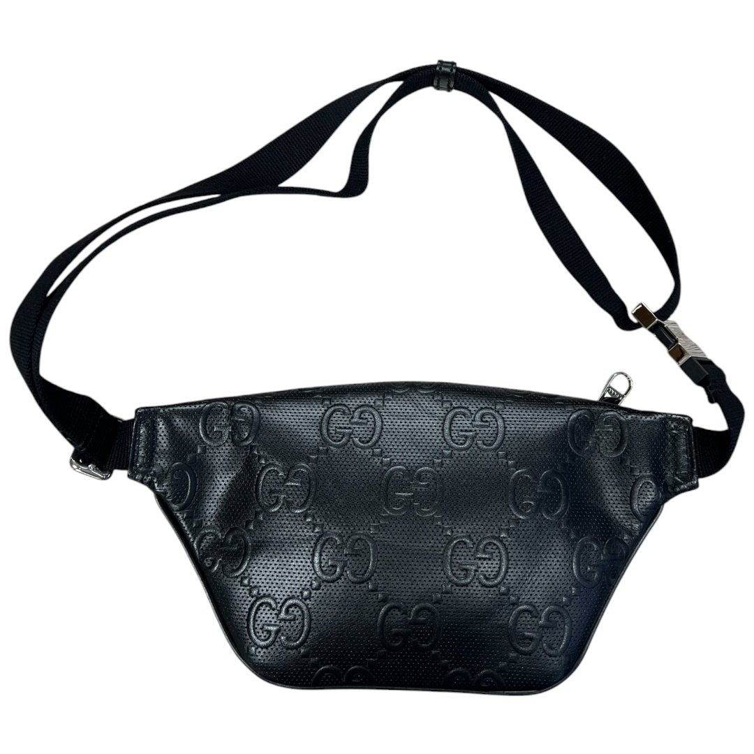 GUCCI GG Embossed Leather GG Embossed Perforated Leather Belt Bag Belt Bag Black Silver Hardware | Authentic Pre-Owned Luxury