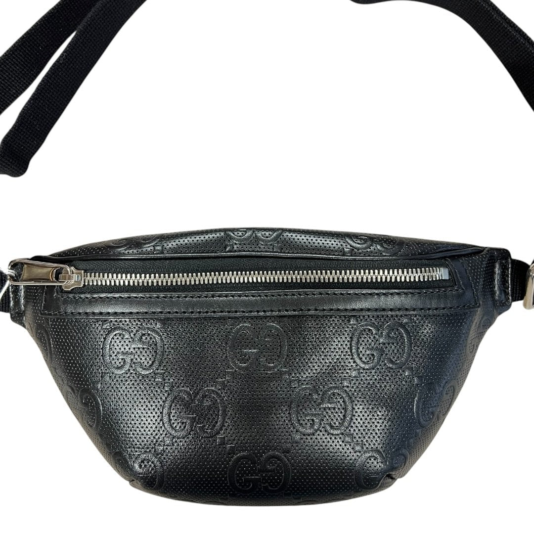 GUCCI GG Embossed Leather GG Embossed Perforated Leather Belt Bag Belt Bag Black Silver Hardware | Authentic Pre-Owned Luxury