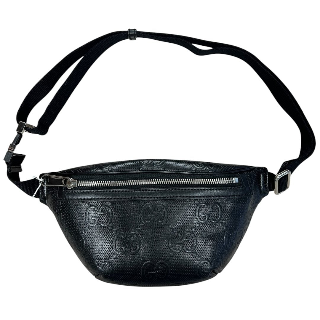 GUCCI GG Embossed Leather GG Embossed Perforated Leather Belt Bag Belt Bag Black Silver Hardware | Authentic Pre-Owned Luxury