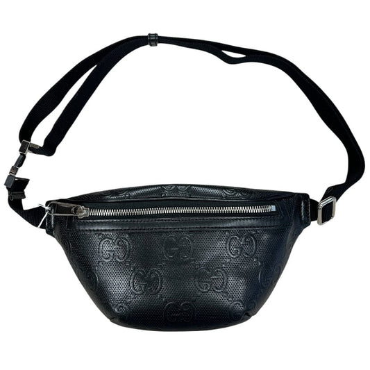 GUCCI GG Embossed Leather GG Embossed Perforated Leather Belt Bag Belt Bag Black Silver Hardware | Authentic Pre-Owned Luxury