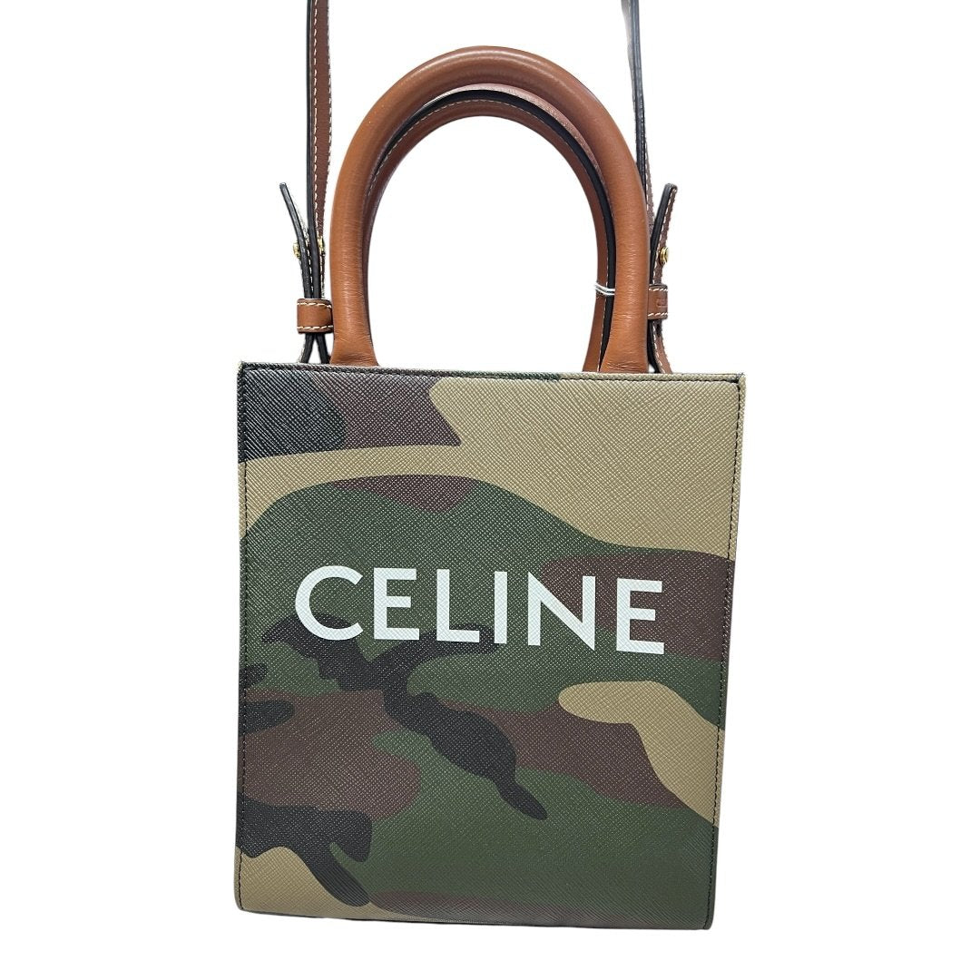 CELINE Coated Canvas Mini Vertical Cabas Handbag Green Camouflage Gold Hardware | Authentic Pre-Owned Luxury