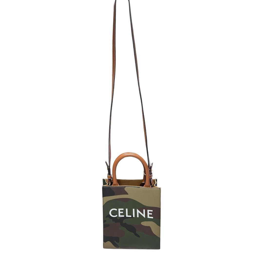 CELINE Coated Canvas Mini Vertical Cabas Handbag Green Camouflage Gold Hardware | Authentic Pre-Owned Luxury