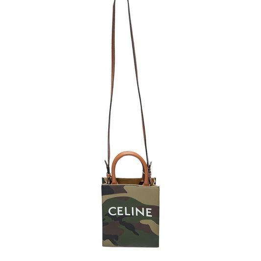 CELINE Coated Canvas Mini Vertical Cabas Handbag Green Camouflage Gold Hardware | Authentic Pre-Owned Luxury