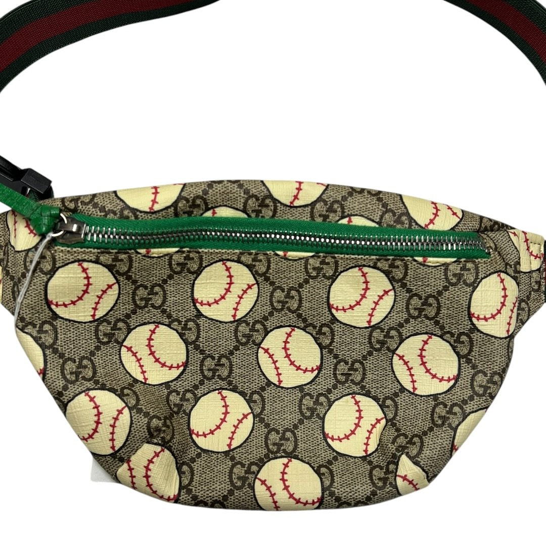 GUCCI GG Supreme Canvas GG Supreme Baseball Print Belt Bag Fanny Pack / Belt Bag Beige, Brown, Cream, Green, Red Silver-tone Hardware | Authentic Pre-Owned Luxury