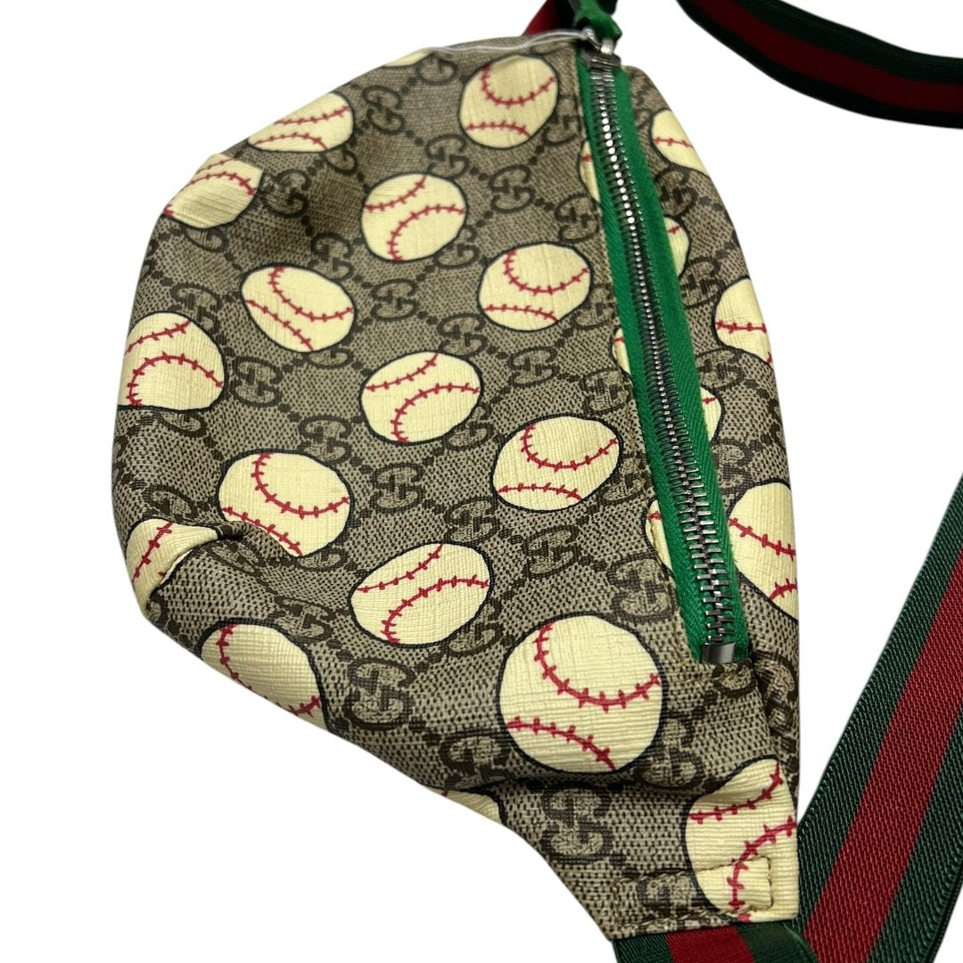 GUCCI GG Supreme Canvas GG Supreme Baseball Print Belt Bag Fanny Pack / Belt Bag Beige, Brown, Cream, Green, Red Silver-tone Hardware | Authentic Pre-Owned Luxury