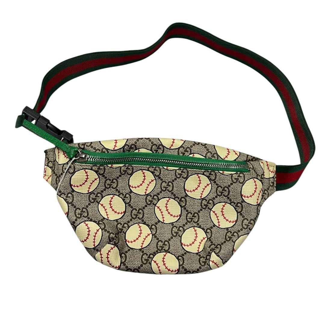 GUCCI GG Supreme Canvas GG Supreme Baseball Print Belt Bag Fanny Pack / Belt Bag Beige, Brown, Cream, Green, Red Silver-tone Hardware | Authentic Pre-Owned Luxury