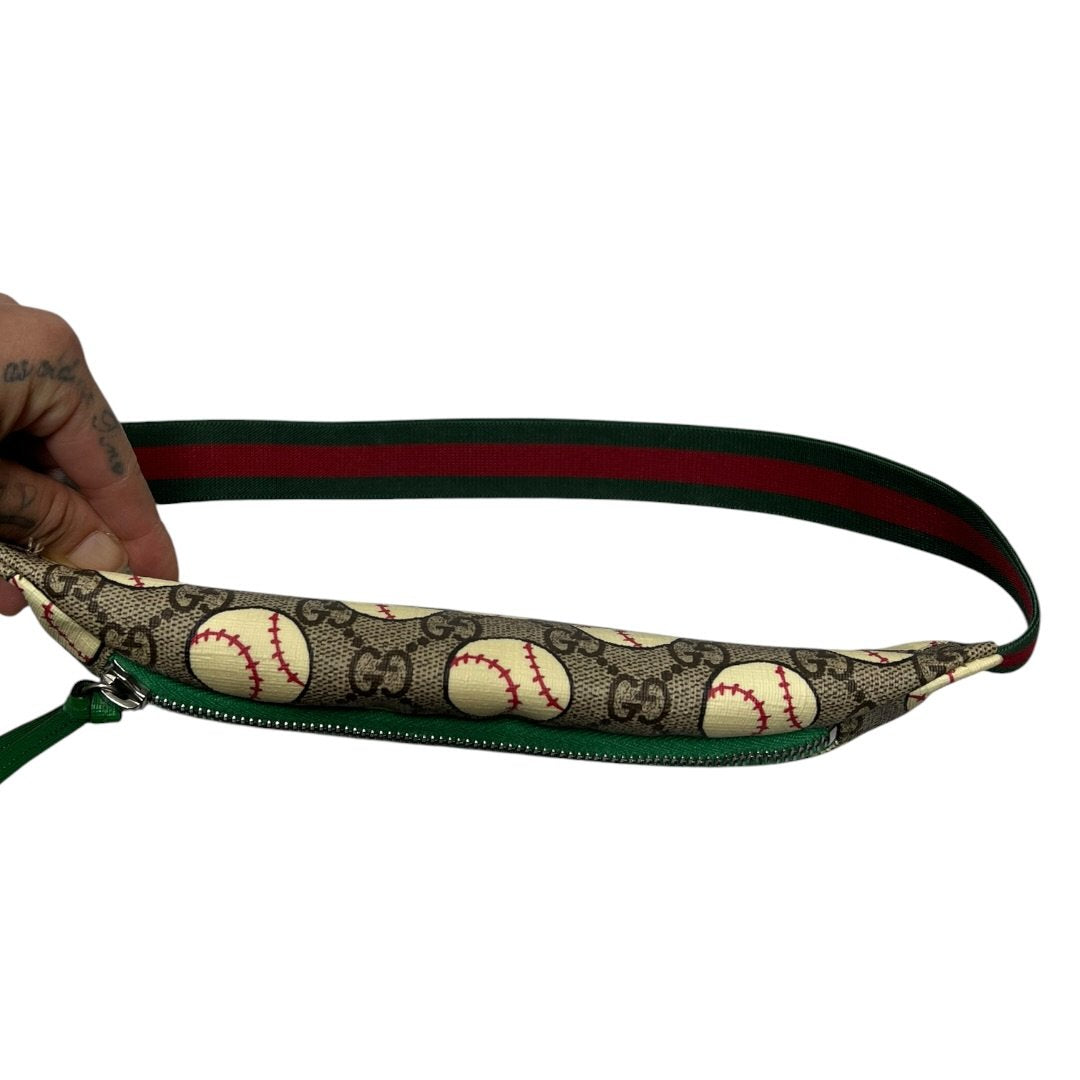 GUCCI GG Supreme Canvas GG Supreme Baseball Print Belt Bag Fanny Pack / Belt Bag Beige, Brown, Cream, Green, Red Silver-tone Hardware | Authentic Pre-Owned Luxury