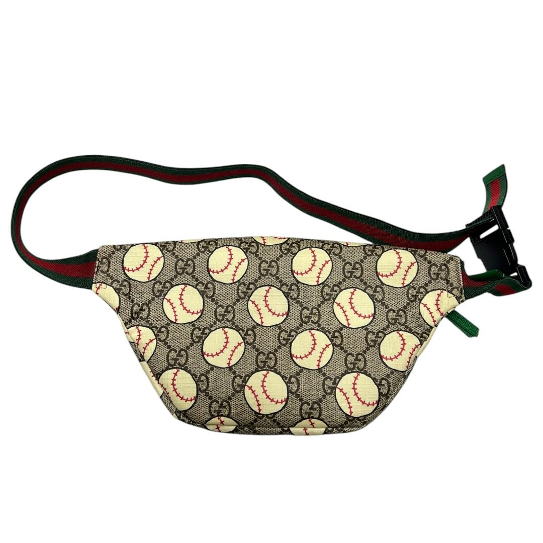 GUCCI GG Supreme Canvas GG Supreme Baseball Print Belt Bag Fanny Pack / Belt Bag Beige, Brown, Cream, Green, Red Silver-tone Hardware | Authentic Pre-Owned Luxury