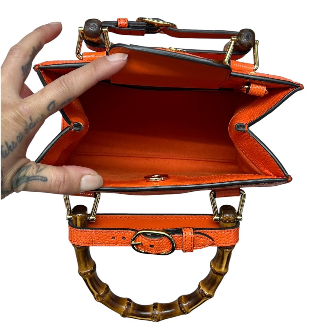 GUCCI Lizard-effect Leather Diana Mini Tote Bag Handbag Orange Gold Hardware | Authentic Pre-Owned Luxury