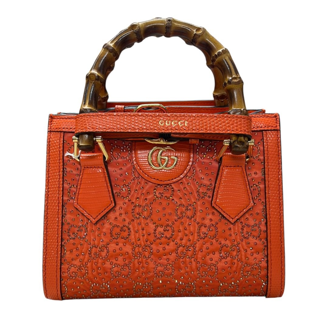 GUCCI Lizard-effect Leather Diana Mini Tote Bag Handbag Orange Gold Hardware | Authentic Pre-Owned Luxury