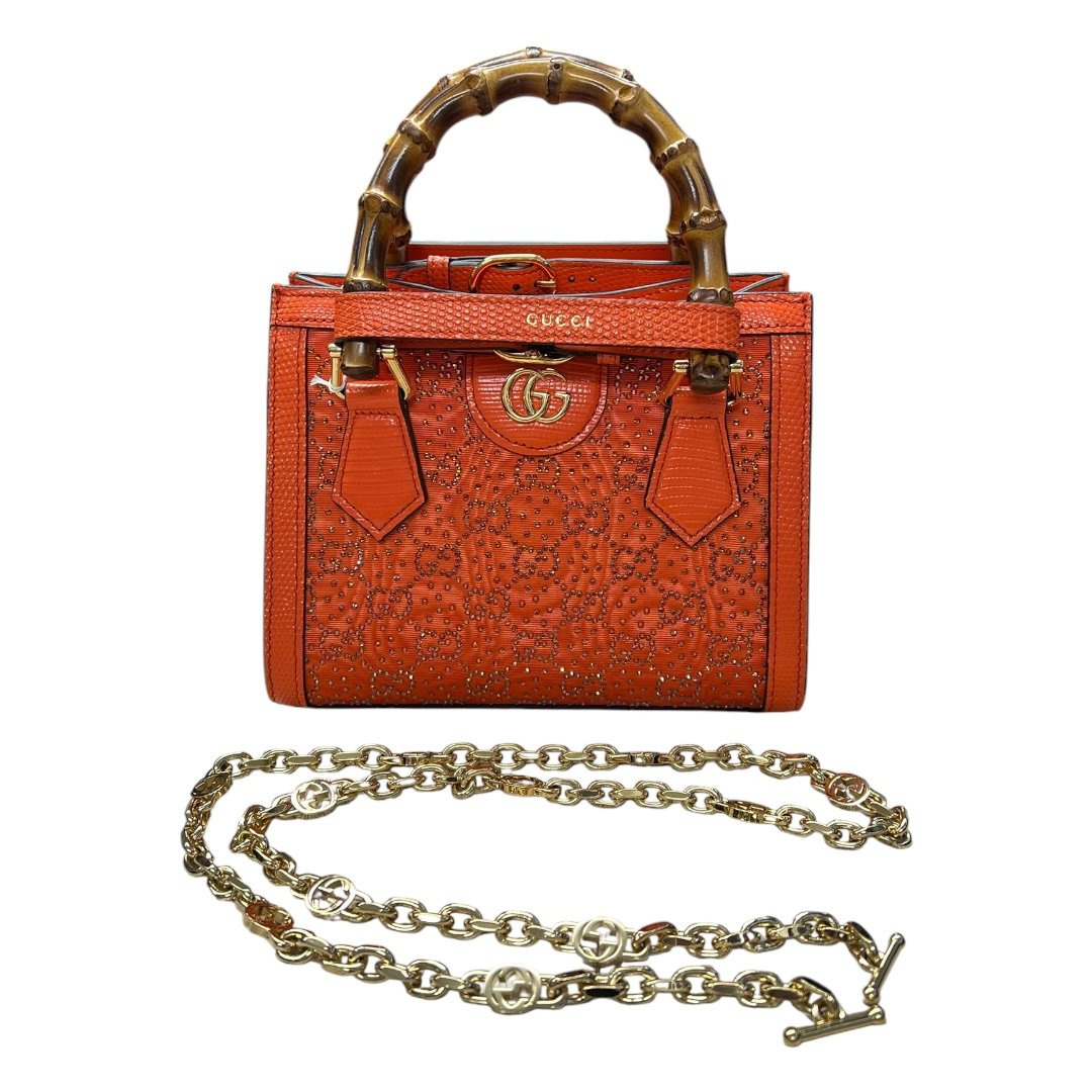 GUCCI Lizard-effect Leather Diana Mini Tote Bag Handbag Orange Gold Hardware | Authentic Pre-Owned Luxury