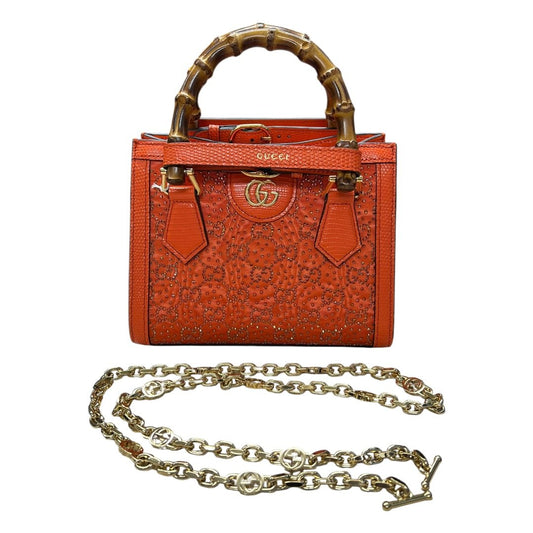 GUCCI Lizard-effect Leather Diana Mini Tote Bag Handbag Orange Gold Hardware | Authentic Pre-Owned Luxury