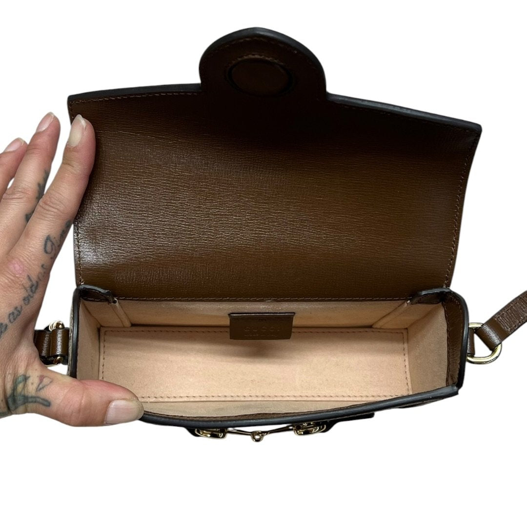 GUCCI GG Supreme Horsebit 1955 Wallet with Chain Shoulder Bag Beige, Ebony, Brown Gold Hardware | Authentic Pre-Owned Luxury