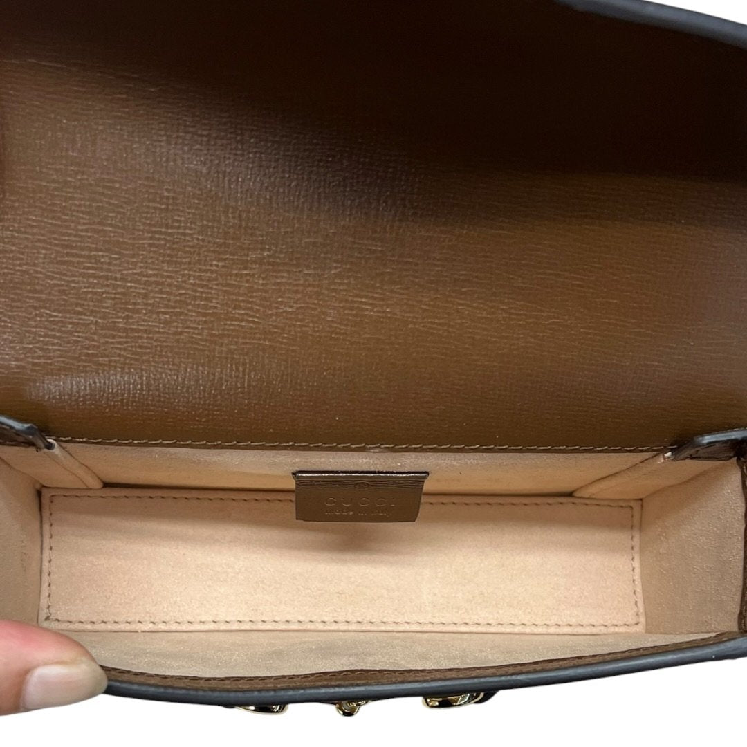 GUCCI GG Supreme Horsebit 1955 Wallet with Chain Shoulder Bag Beige, Ebony, Brown Gold Hardware | Authentic Pre-Owned Luxury