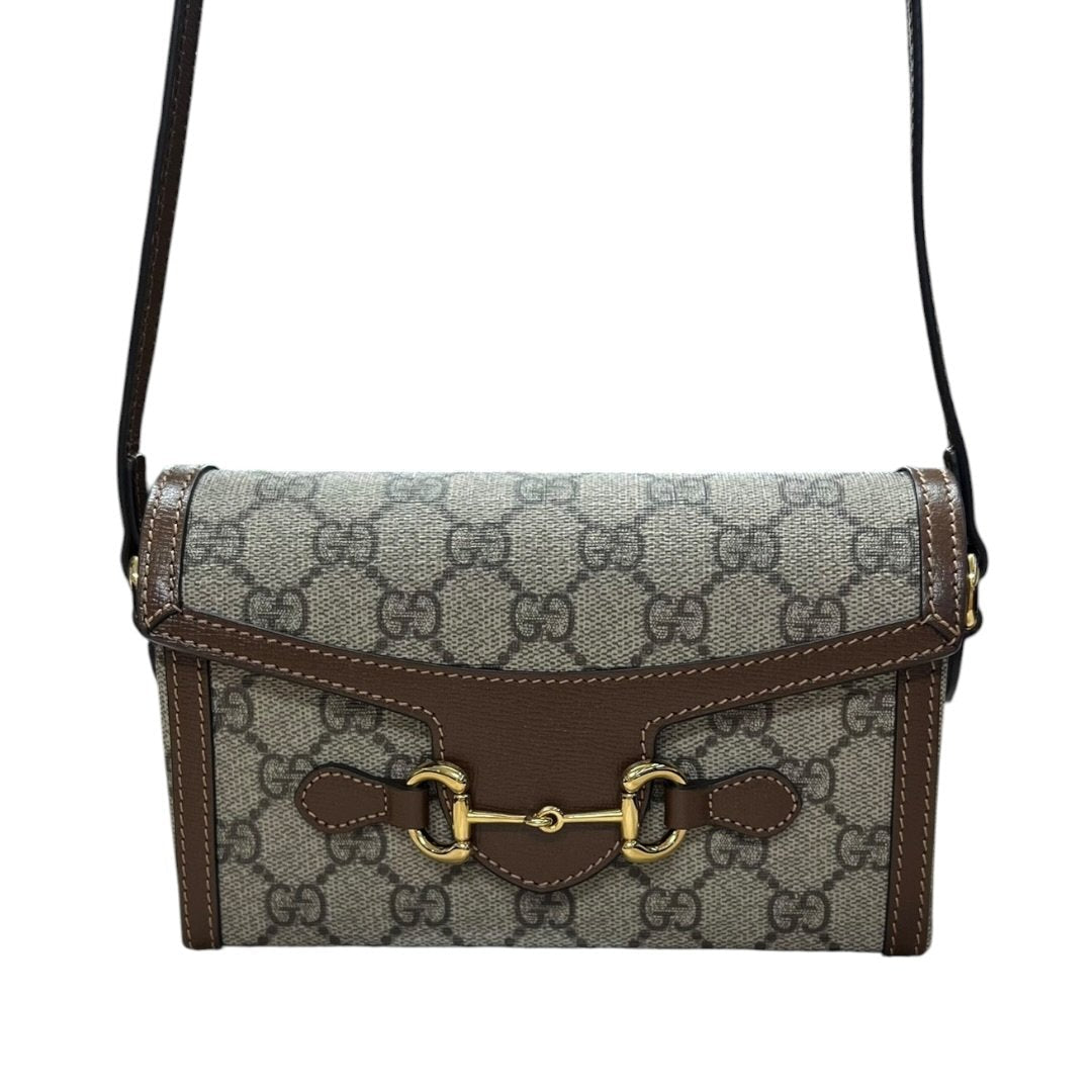 GUCCI GG Supreme Horsebit 1955 Wallet with Chain Shoulder Bag Beige, Ebony, Brown Gold Hardware | Authentic Pre-Owned Luxury