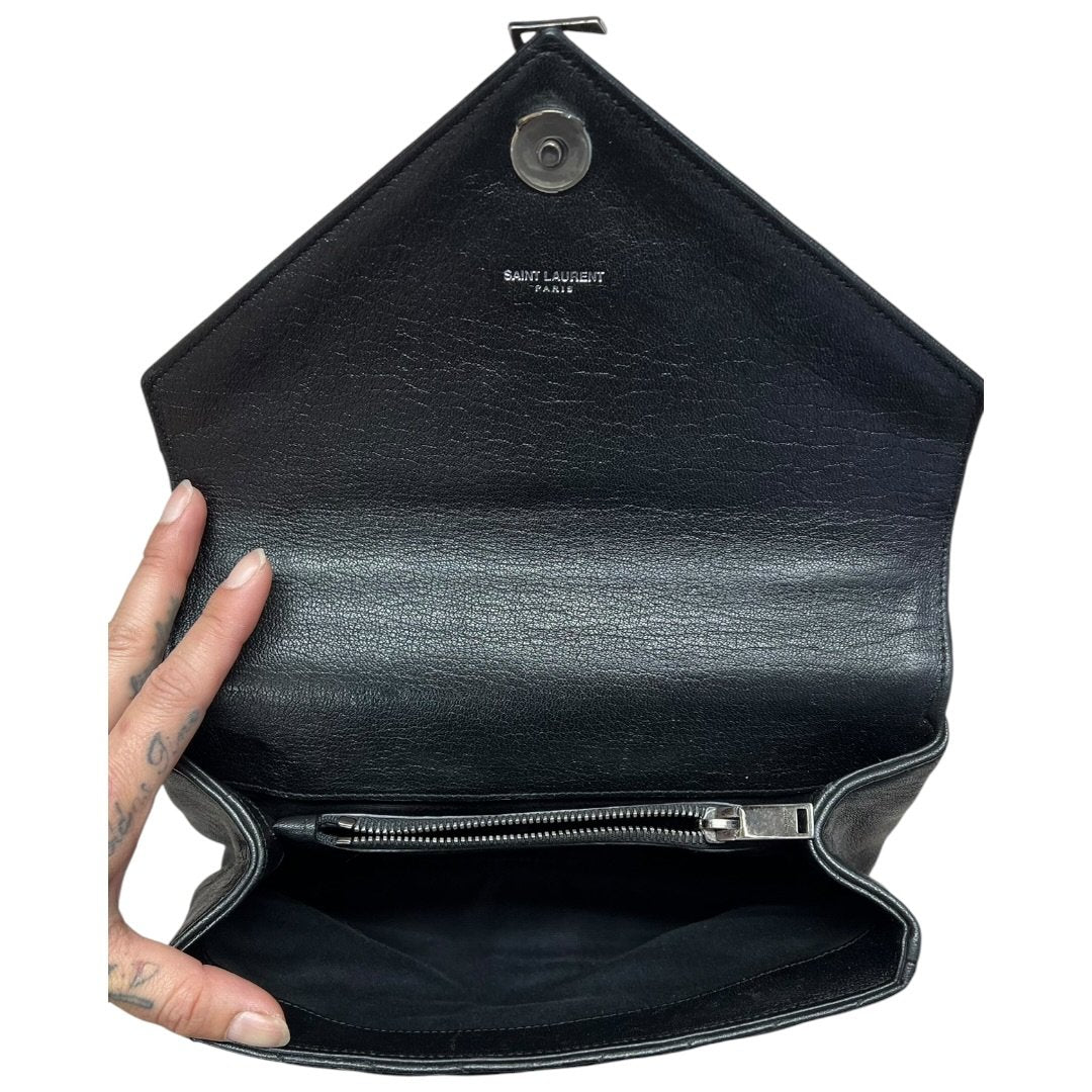 SAINT LAURENT Quilted Leather College Monogram Bag Shoulder Bag Black Silver Hardware | Authentic Pre-Owned Luxury