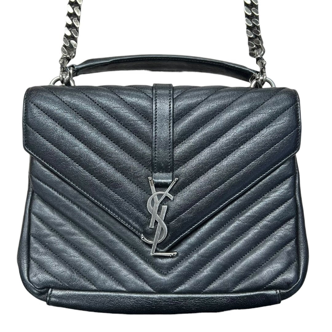 SAINT LAURENT Quilted Leather College Monogram Bag Shoulder Bag Black Silver Hardware | Authentic Pre-Owned Luxury