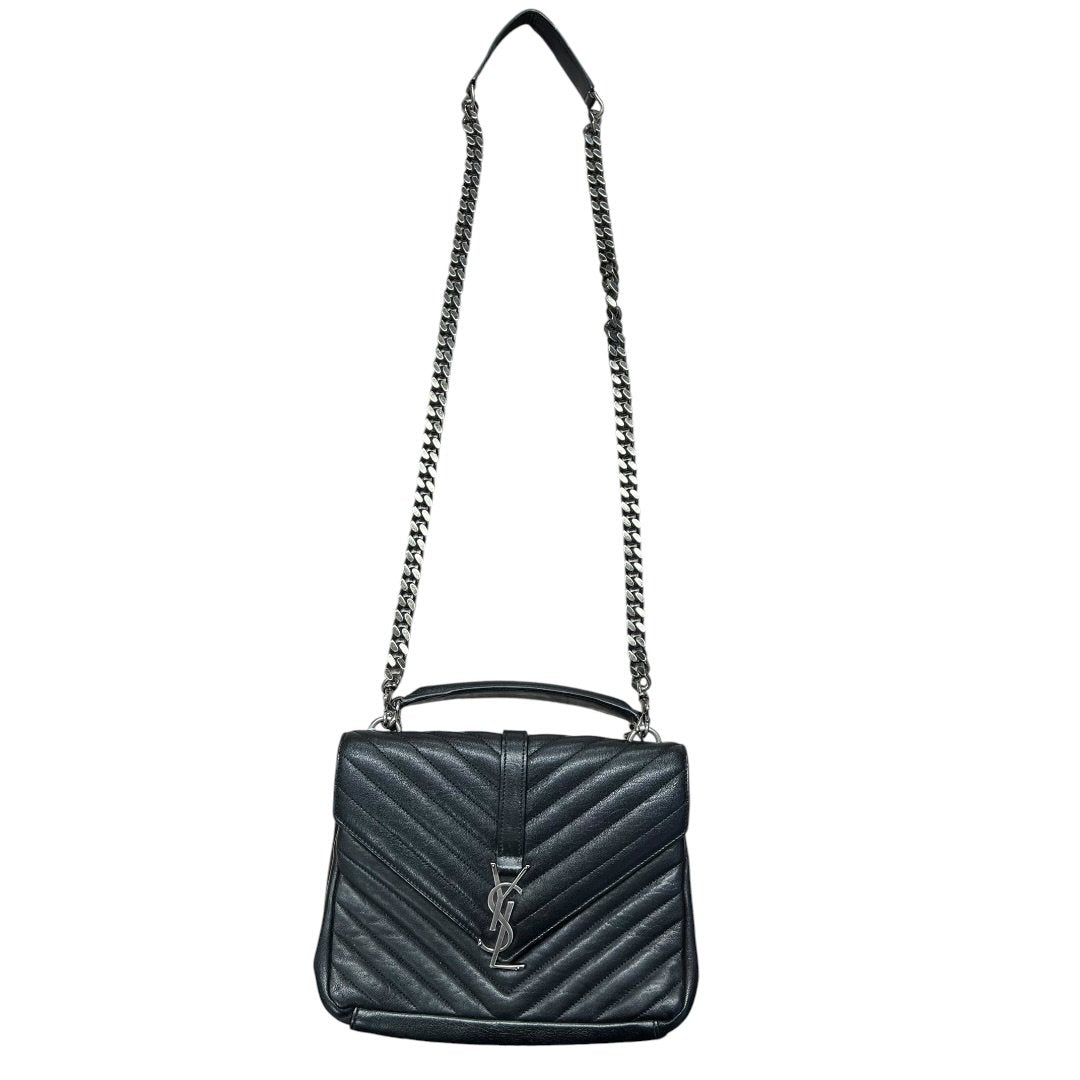 SAINT LAURENT Quilted Leather College Monogram Bag Shoulder Bag Black Silver Hardware | Authentic Pre-Owned Luxury
