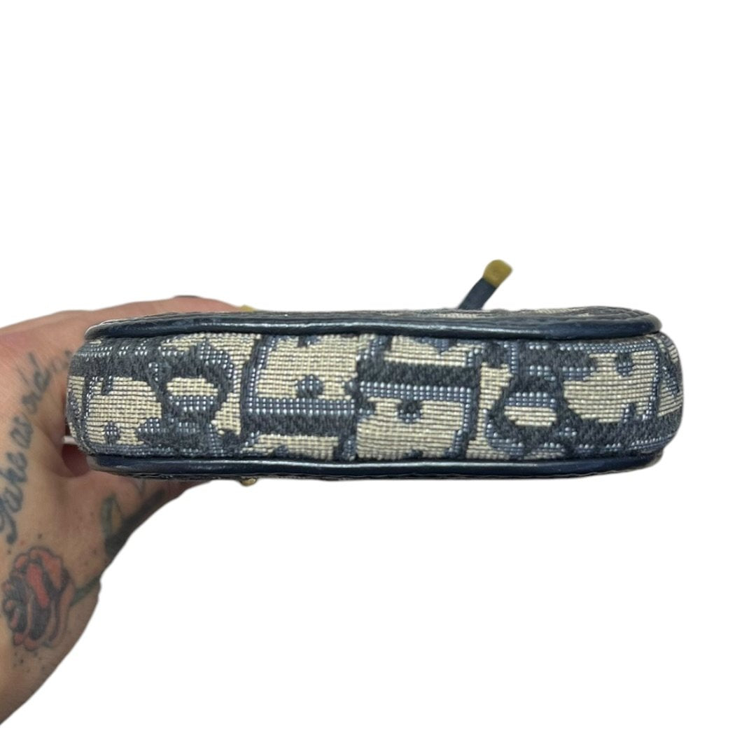 Christian Dior Oblique Canvas Dior Oblique Vertical Pouch Navy Blue and Beige Gold Hardware | Authentic Pre-Owned Luxury