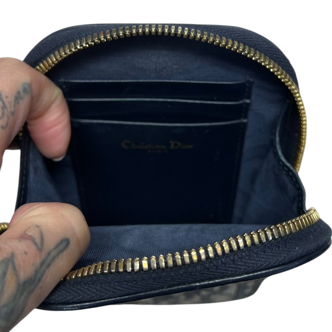 Christian Dior Oblique Canvas Dior Oblique Vertical Pouch Navy Blue and Beige Gold Hardware | Authentic Pre-Owned Luxury