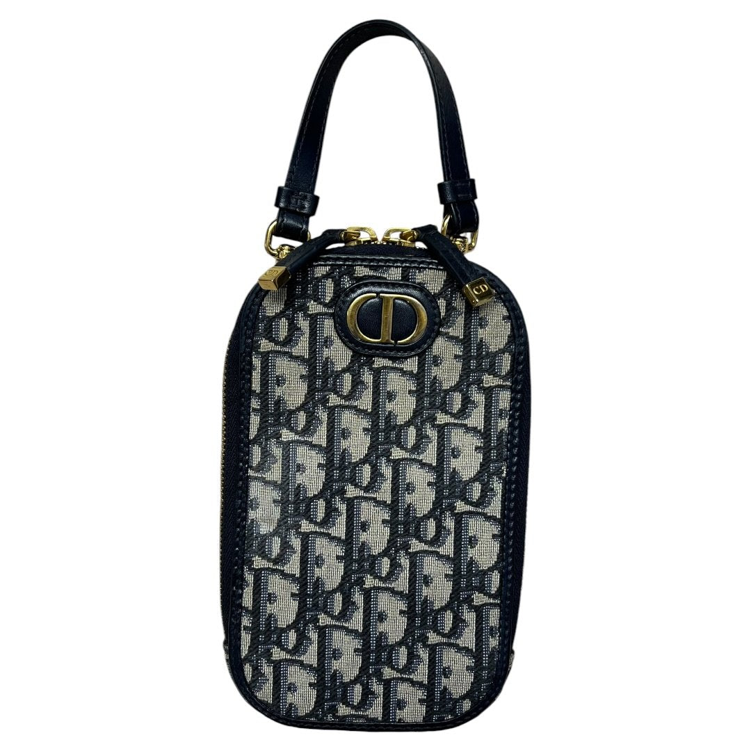 Christian Dior Oblique Canvas Dior Oblique Vertical Pouch Navy Blue and Beige Gold Hardware | Authentic Pre-Owned Luxury