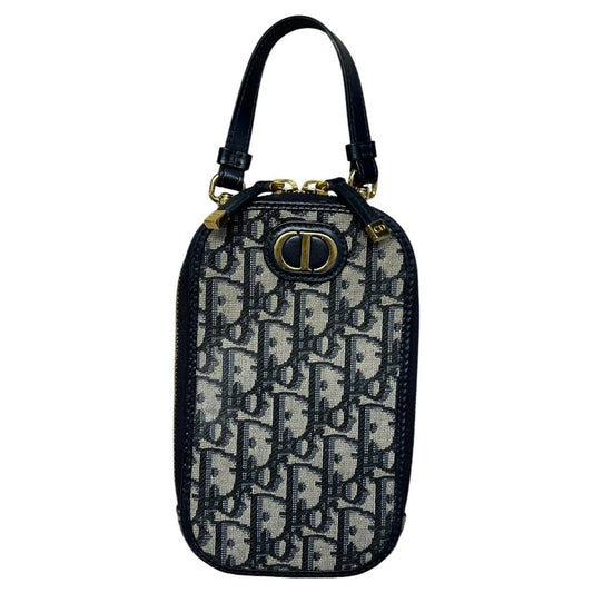 Christian Dior Oblique Canvas Dior Oblique Vertical Pouch Navy Blue and Beige Gold Hardware | Authentic Pre-Owned Luxury
