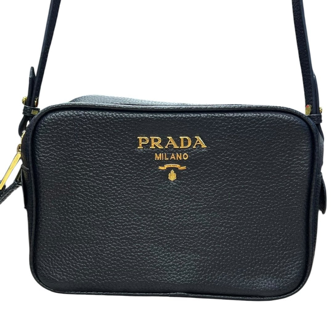 PRADA Vitello Daino Double Zip Crossbody Bag Crossbody Bag Black Gold Hardware | Authentic Pre-Owned Luxury